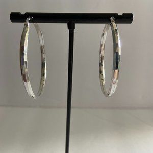 Geometrical Hammered Silver Hoop Earrings